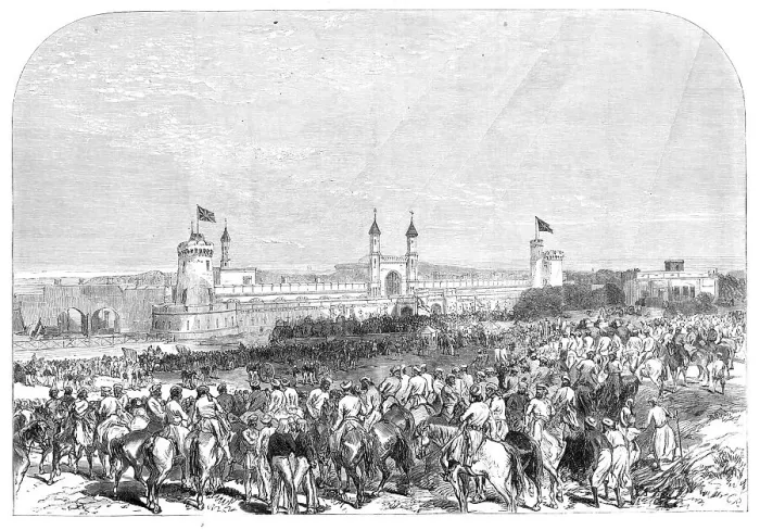 Framed Print : Arrival of the Governor-General of India at the Lahore railway station, 1864. Creator: C. R Framed Print : Arrival of the Governor-General of India at the Lahore railway station, 1864. Creator: C. R