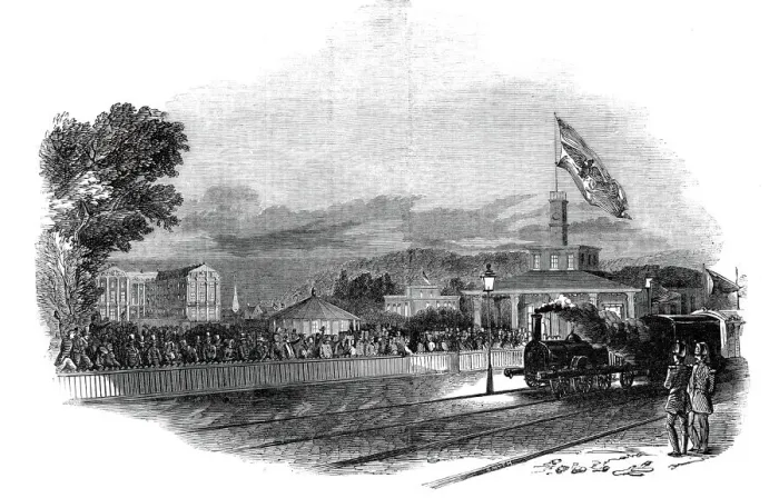 Framed Print : Arrival of Her Majesty at Bruhl, 1845. Creator: Unknown
