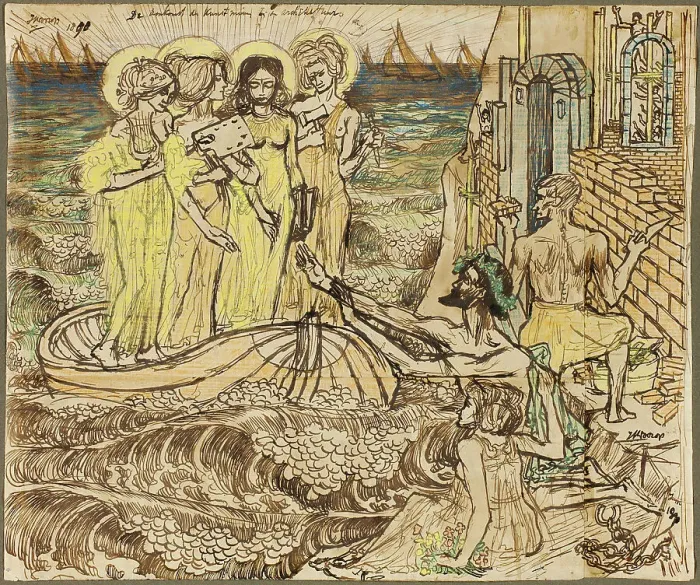 Framed Print : The Arrival of the Muses of Art at Architecture, 1890. Creator: Jan Toorop Framed Print : The Arrival of the Muses of Art at Architecture, 1890. Creator: Jan Toorop
