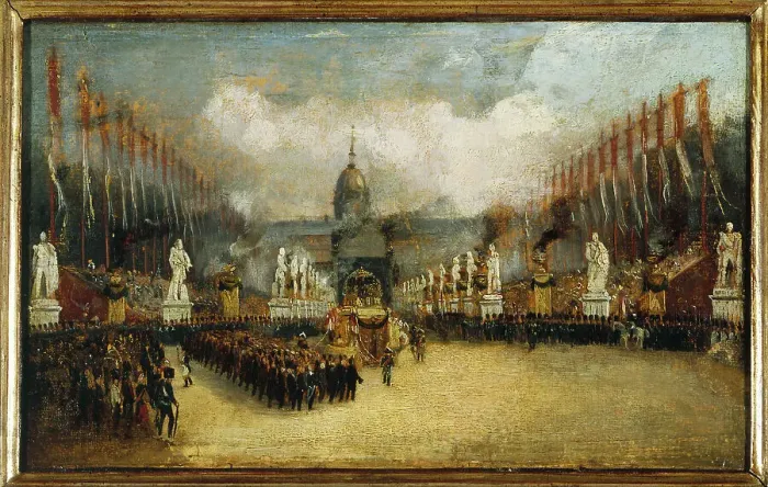 Framed Print : Arrival of Napoleon's ashes on the Esplanade des Invalides, December 15, 1840. Creator: Unknown Framed Print : Arrival of Napoleon's ashes on the Esplanade des Invalides, December 15, 1840. Creator: Unknown