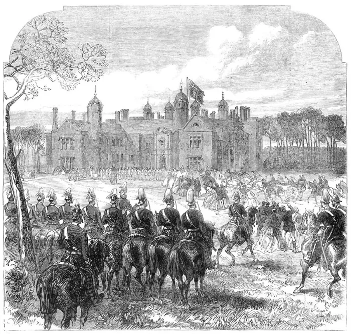 Framed Print : Arrival of the Prince and Princess of Wales at Melford Hall, Suffolk... 1865. Creator: Unknown Framed Print : Arrival of the Prince and Princess of Wales at Melford Hall, Suffolk... 1865. Creator: Unknown