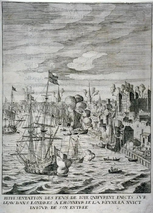 Framed Print : Arrival of Queen Henrietta Maria at the Tower of London, c1625 (c1638(?)) Framed Print : Arrival of Queen Henrietta Maria at the Tower of London, c1625 (c1638(?))