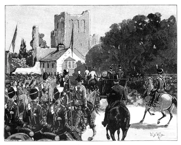Framed Print : Arrival of Queen Victoria at Kelso, Scotland, 1887. Artist: William Barnes Wollen Framed Print : Arrival of Queen Victoria at Kelso, Scotland, 1887. Artist: William Barnes Wollen