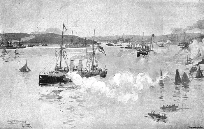 Framed Print : Arrival of the Seven Ships of the Australian Squadron at Port Jackson, New South Wales, 1891. Creator: Albert Henry Fullwood Framed Print : Arrival of the Seven Ships of the Australian Squadron at Port Jackson, New South Wales, 1891. Creator: Albert Henry Fullwood