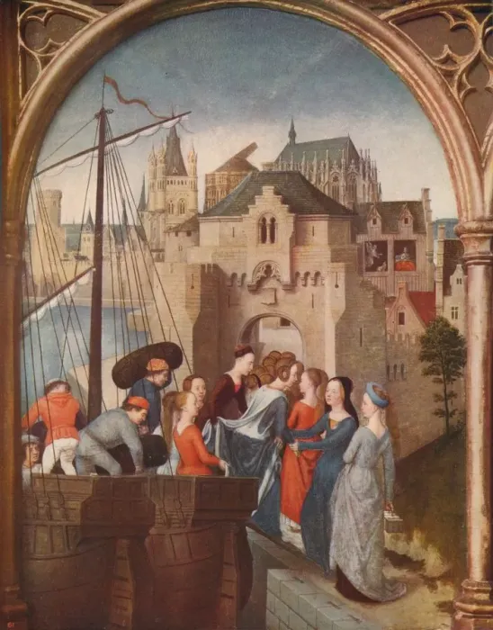 Framed Print : The Arrival of St. Ursula at Cologne, 1489, (c1915). Artist: Hans Memling Framed Print : The Arrival of St. Ursula at Cologne, 1489, (c1915). Artist: Hans Memling