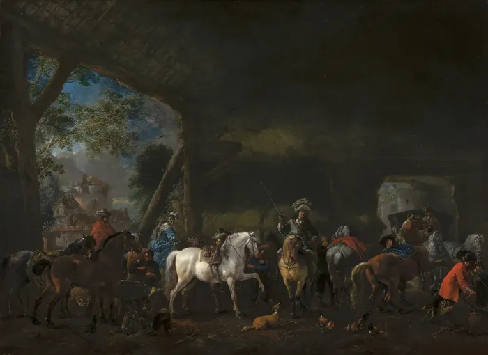 Framed Print : The Arrival at the Stable. Creator: Philip Wouverman Framed Print : The Arrival at the Stable. Creator: Philip Wouverman