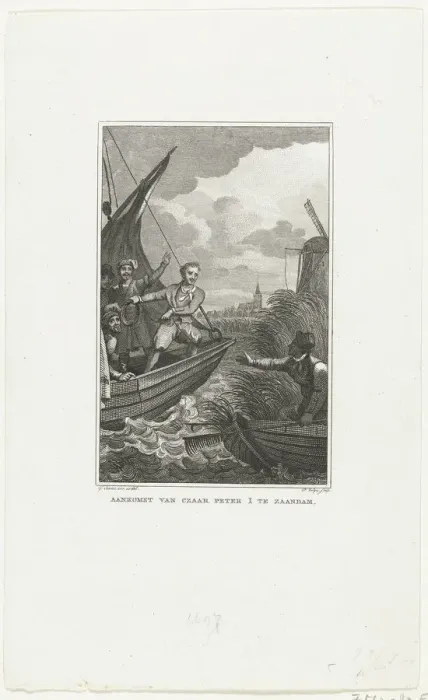 Framed Print : Arrival of Tsar Peter the Great in Zaandam, 1697, c. 1829. Artist: Velijn, Philippus (1787-1836) Framed Print : Arrival of Tsar Peter the Great in Zaandam, 1697, c. 1829. Artist: Velijn, Philippus (1787-1836)