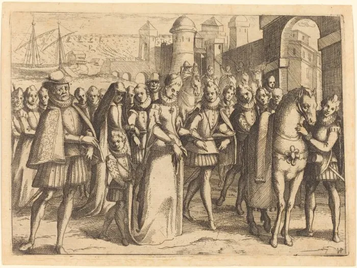 Framed Print : Arrival at Valencia, 1612. Creator: Jacques Callot Framed Print : Arrival at Valencia, 1612. Creator: Jacques Callot
