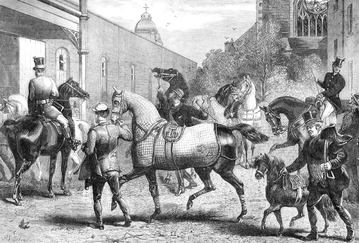 Framed Print : Arrivals for the Horse Show at the Agricultural Hall, Islington, 1865. Creator: Unknown