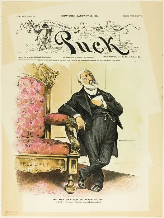 Framed Print : He Has Arrived in Washington, from Puck, 1889. Creator: Unknown Framed Print : He Has Arrived in Washington, from Puck, 1889. Creator: Unknown