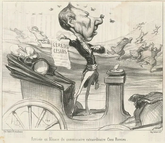 Framed Print : Arrivée en Alsace du commissaire... 19th century. Creator: Honore Daumier Framed Print : Arrivée en Alsace du commissaire... 19th century. Creator: Honore Daumier