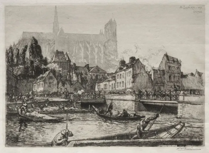 Framed Print : Arrivees des Legumes-Amiens, 1907. Creator: Auguste Louis Lepere (French Framed Print : Arrivees des Legumes-Amiens, 1907. Creator: Auguste Louis Lepere (French