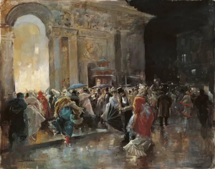 Framed Print : Arriving at the Theatre on a Night of a Masked Ball. Artist: Lucas Villaamil, Eugenio (1858-1919) Framed Print : Arriving at the Theatre on a Night of a Masked Ball. Artist: Lucas Villaamil, Eugenio (1858-1919)
