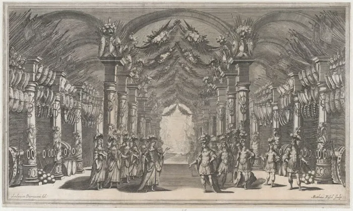 Framed Print : Arsenal of Mars; a group of soldiers standing across from a group of women in an arsenal;... 1668. Creator: Mathaus Küsel Framed Print : Arsenal of Mars; a group of soldiers standing across from a group of women in an arsenal;... 1668. Creator: Mathaus Küsel