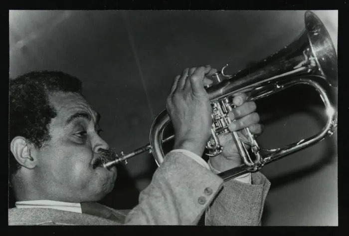 Framed Print : Art Farmer on the flugelhorn at The Bell, Codicote, Hertfordshire, 25 February 1985 Framed Print : Art Farmer on the flugelhorn at The Bell, Codicote, Hertfordshire, 25 February 1985