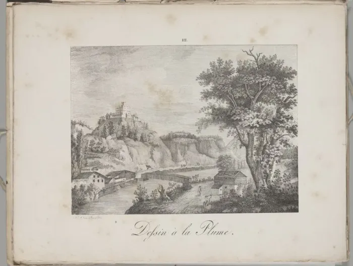 Framed Print : Art of the Lithograph: Landeck in Tirol, Plate III, 1819. Creator: Alois Senefelder (German Framed Print : Art of the Lithograph: Landeck in Tirol, Plate III, 1819. Creator: Alois Senefelder (German
