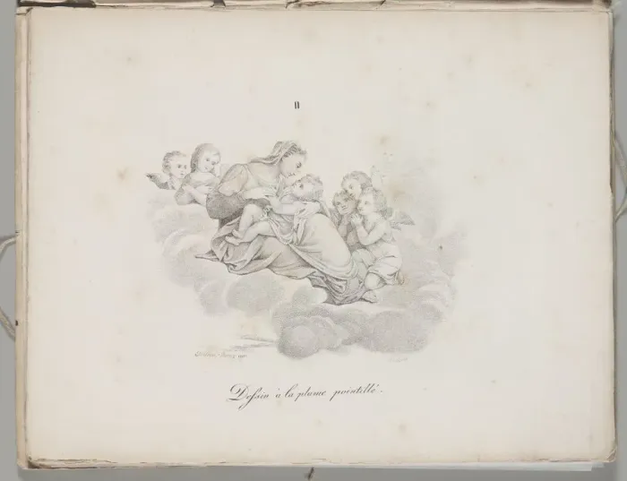 Framed Print : Art of the Lithograph: Madonna and Child on the Clouds, Plate II, 1819. Creator: Alois Senefelder