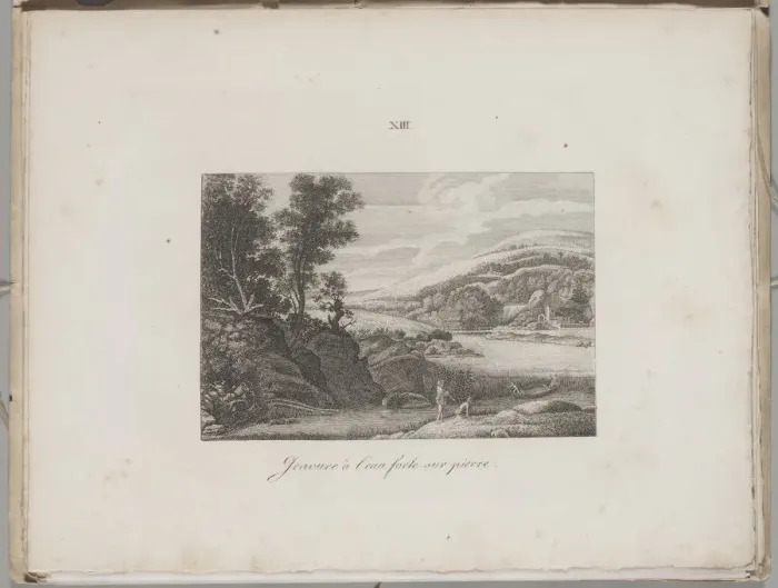 Framed Print : Art of the Lithograph: River Landscape, Plate XIII, 1819. Creator: Alois Senefelder (German Framed Print : Art of the Lithograph: River Landscape, Plate XIII, 1819. Creator: Alois Senefelder (German