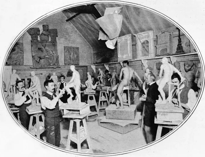 Framed Print : Art students in a sculpture modelling class, London, c1900 (1901) Framed Print : Art students in a sculpture modelling class, London, c1900 (1901)