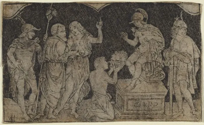 Framed Print : Artaxerxes Receiving the Head of Cyrus, c. 1490 / 1510. Creator: Peregrino da Cesena Framed Print : Artaxerxes Receiving the Head of Cyrus, c. 1490 / 1510. Creator: Peregrino da Cesena