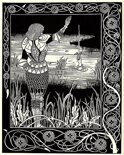 Arthur Learns of the Sword Excalibur. Illustration to the book Le Morte d Arthur by Sir Thomas Mal Artist: Beardsley, Aubrey (1872?1898)
