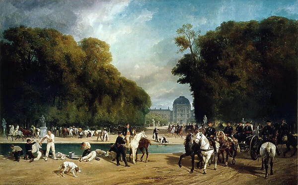 Artillery encamped in the Tuileries Gardens (end of September 1870), 1871. Creators: Alfred Decaen, Emile-Henri Brunner-Lacoste