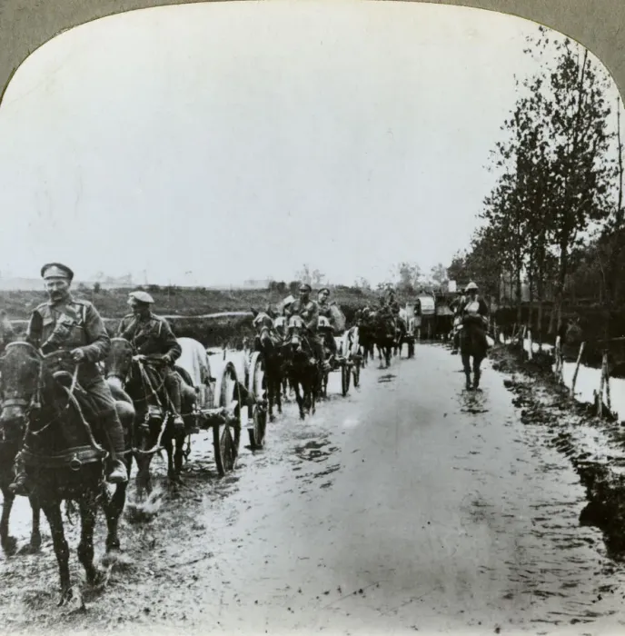 Framed Print : Artillery making their way through mud to Gommecourt, France, World War I, c1914-c1918. Artist: Realistic Travels Publishers