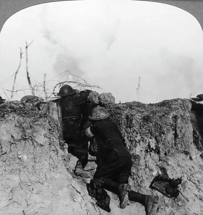 Framed Print : Artillery observation officer in forward post, France, World War I, 1914-1918. Artist: Realistic Travels Publishers Framed Print : Artillery observation officer in forward post, France, World War I, 1914-1918. Artist: Realistic Travels Publishers