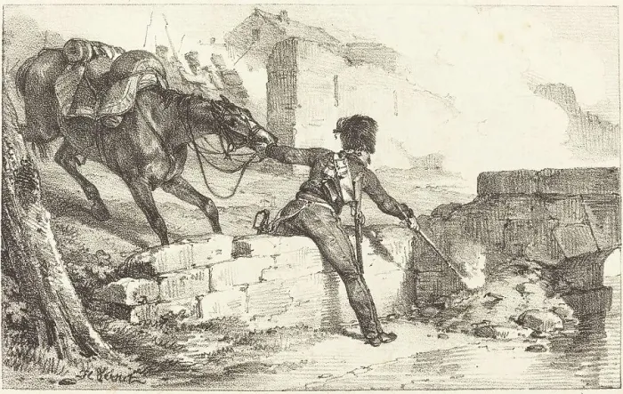 Framed Print : Artilleryman Lighting a Mine. Creator: Emile Jean-Horace Vernet Framed Print : Artilleryman Lighting a Mine. Creator: Emile Jean-Horace Vernet