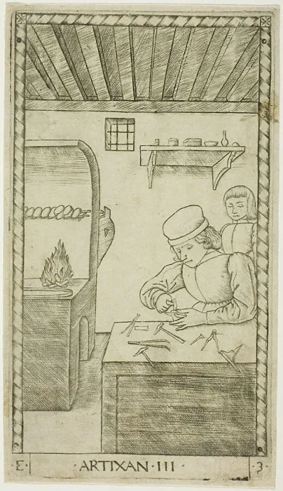 Framed Print : The Artisan, plate three from The Ranks and Conditions of Men, c.1465. Creator: Unknown Framed Print : The Artisan, plate three from The Ranks and Conditions of Men, c.1465. Creator: Unknown