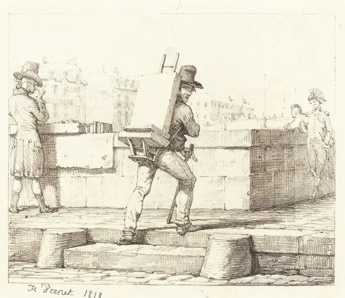 Framed Print : Artist Carrying Easel with a Lithographic Stone, 1818. Creator: Emile Jean-Horace Vernet Framed Print : Artist Carrying Easel with a Lithographic Stone, 1818. Creator: Emile Jean-Horace Vernet