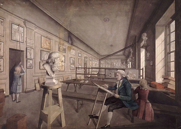An artist copying a bust on a pedestal in the Royal Academy at Somerset House, London, c1780