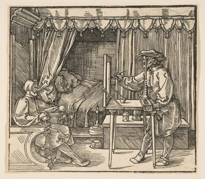 Framed Print : Artist Drawing a Portrait of a Man. n. d. Creator: Albrecht Durer