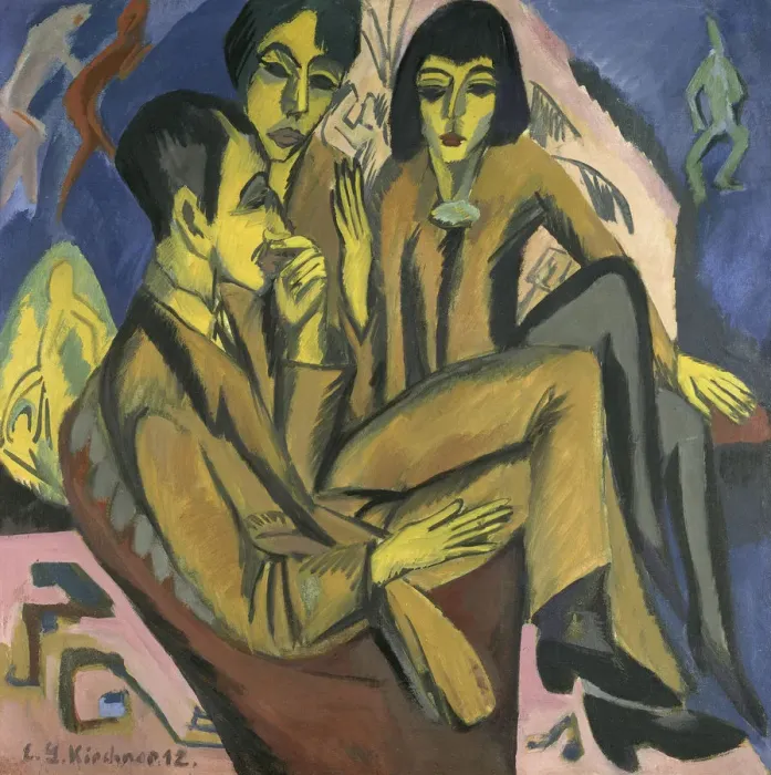 Framed Print : Artist group (Conversation of the artists), 1913. Creator: Kirchner, Ernst Ludwig (1880-1938) Framed Print : Artist group (Conversation of the artists), 1913. Creator: Kirchner, Ernst Ludwig (1880-1938)