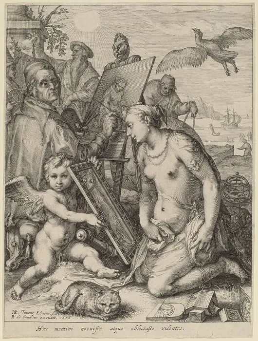 Framed Print : Artist Painting a Nude Woman: Allegory of Visual Perception, 1616. Creator: Jan Saenredam Framed Print : Artist Painting a Nude Woman: Allegory of Visual Perception, 1616. Creator: Jan Saenredam