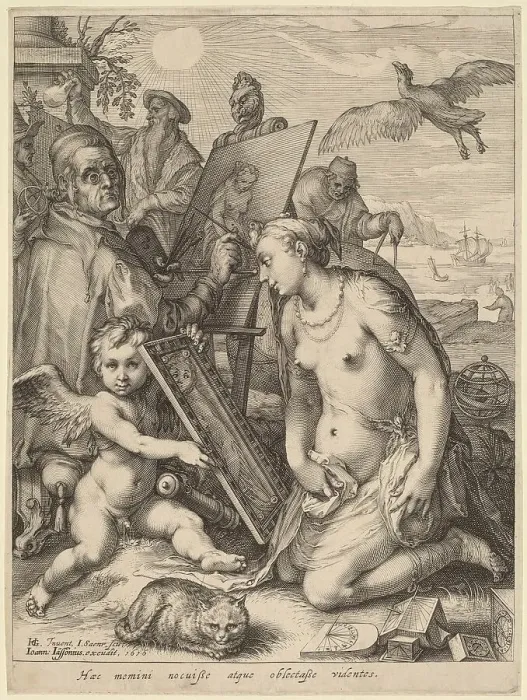 Framed Print : Artist Painting a Nude Woman: Allegory of Visual Perception, 1616. Creator: Jan Saenredam Framed Print : Artist Painting a Nude Woman: Allegory of Visual Perception, 1616. Creator: Jan Saenredam