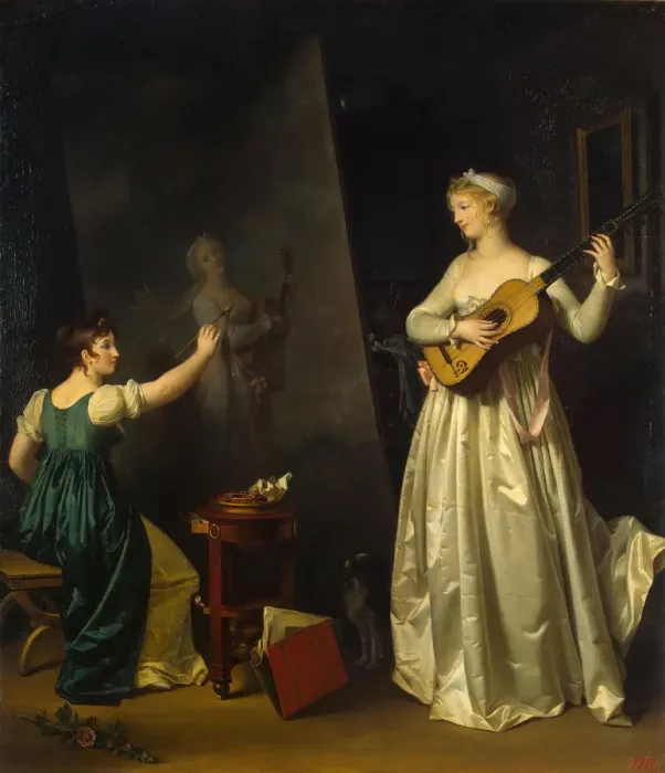 Framed Print : Artist Painting a Portrait of a Musician, 1790s. Creator: Gerard