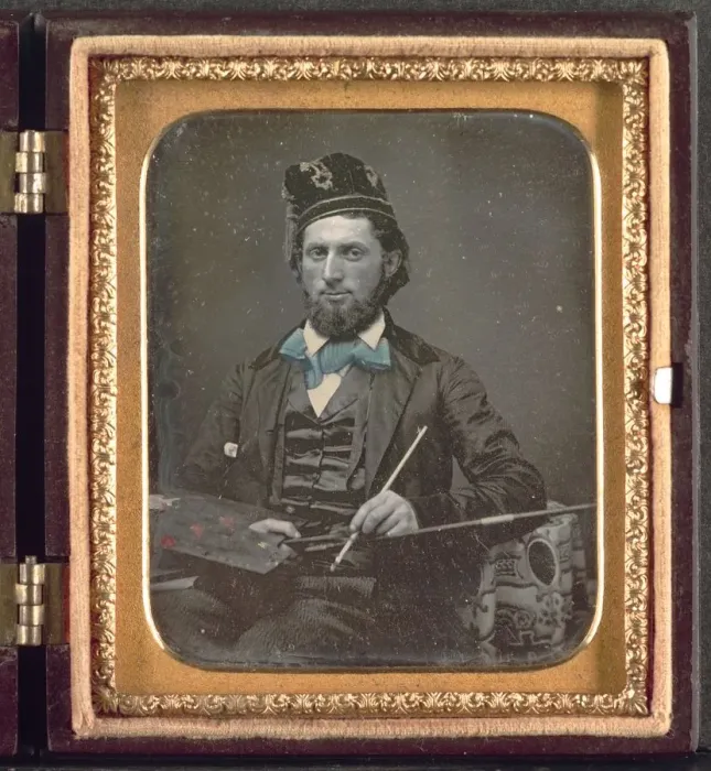 Framed Print : Artist with His Palette and Brushes, c. 1850s. Creator: Unidentified Photographer Framed Print : Artist with His Palette and Brushes, c. 1850s. Creator: Unidentified Photographer