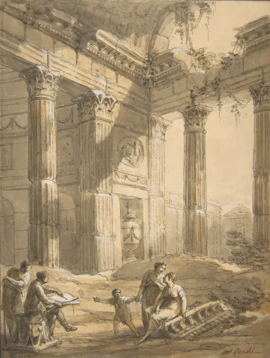 Framed Print : Artist Among Ruins, 18th century. Creator: Antonio Zucchi Framed Print : Artist Among Ruins, 18th century. Creator: Antonio Zucchi