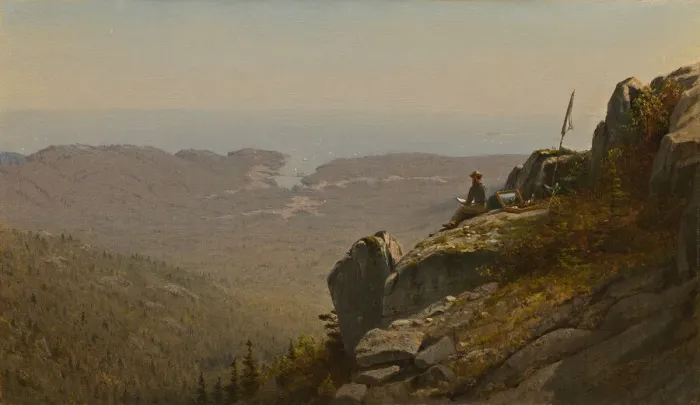 Framed Print : The Artist Sketching at Mount Desert, Maine, 1864-1865. Creator: Sanford Robinson Gifford Framed Print : The Artist Sketching at Mount Desert, Maine, 1864-1865. Creator: Sanford Robinson Gifford