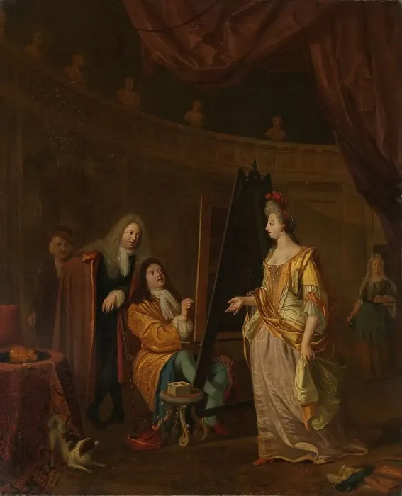 Framed Print : An Artist in his Studio, Painting the Portrait of a Lady, 1707. Creator: Ludolf Bakhuizen Framed Print : An Artist in his Studio, Painting the Portrait of a Lady, 1707. Creator: Ludolf Bakhuizen