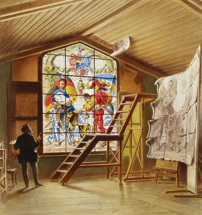 Framed Print : Artist Vladimir Svertskov's stained glass studio in Schleißheim, 1850-1889. Creator: Heinrich Stohl Framed Print : Artist Vladimir Svertskov's stained glass studio in Schleißheim, 1850-1889. Creator: Heinrich Stohl