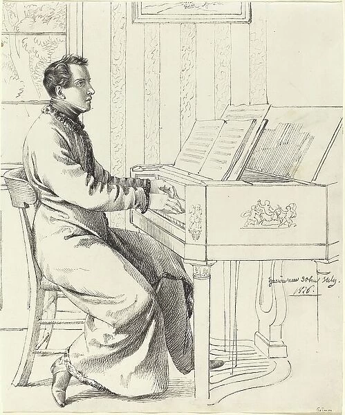 The Artist's Brother-in-Law, Ludwig Hassenpflug, Preparing to Play the Piano, 1826. Creator: Ludwig Emil Grimm