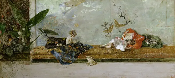 Framed Print : The Artists Children, Maria Luisa and Mariano, at the Salon Japones, 1874. Artist: Fortuny, Maria (1838-1874) Framed Print : The Artists Children, Maria Luisa and Mariano, at the Salon Japones, 1874. Artist: Fortuny, Maria (1838-1874)