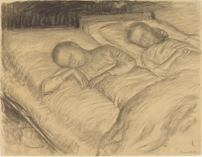 Framed Print : The Artist's Children Wolf and Anna Asleep, c. 1900. Creator: Leopold Kalckreuth