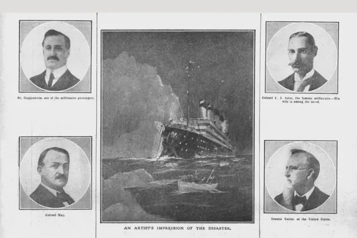 Framed Print : An Artists Impression of the Disaster, and portraits of related people, (April 20), 1912 Framed Print : An Artists Impression of the Disaster, and portraits of related people, (April 20), 1912