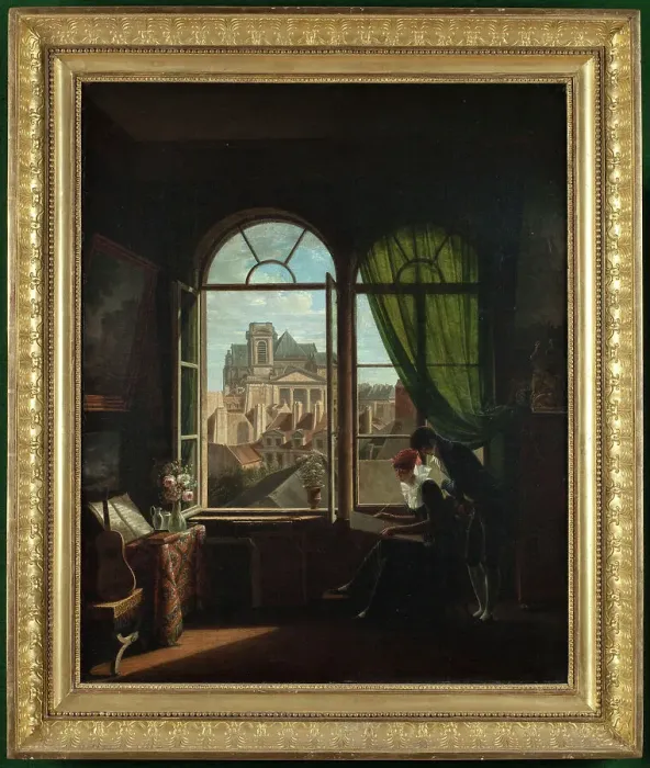 Framed Print : Artist's interior, with view of the facade of the Church of Saint-Eustache, c1815. Creator: Louise-Adeone Drolling Framed Print : Artist's interior, with view of the facade of the Church of Saint-Eustache, c1815. Creator: Louise-Adeone Drolling