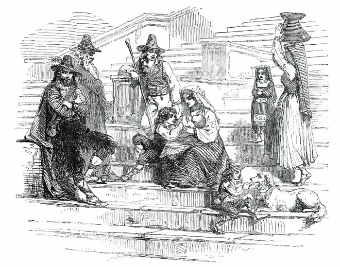 Framed Print : Artists Models on the Steps of the Trinita de Monte - Rome, 1850. Creator: Unknown Framed Print : Artists Models on the Steps of the Trinita de Monte - Rome, 1850. Creator: Unknown