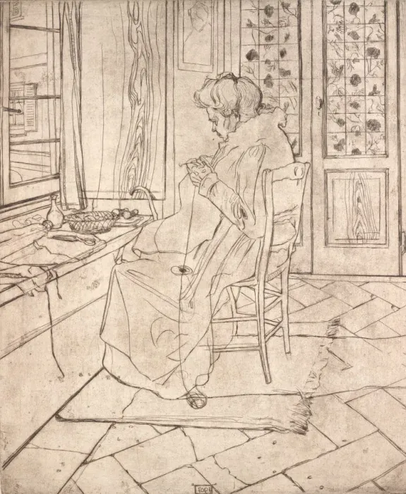 Framed Print : The Artists Mother Crocheting, 1907. Creator: Umberto Boccioni Framed Print : The Artists Mother Crocheting, 1907. Creator: Umberto Boccioni