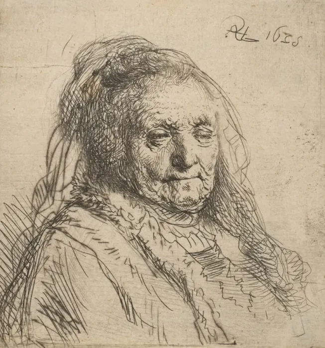 Framed Print : The Artists Mother: Head and Bust, Three-Quarters Right, 1628. 1628 Framed Print : The Artists Mother: Head and Bust, Three-Quarters Right, 1628. 1628